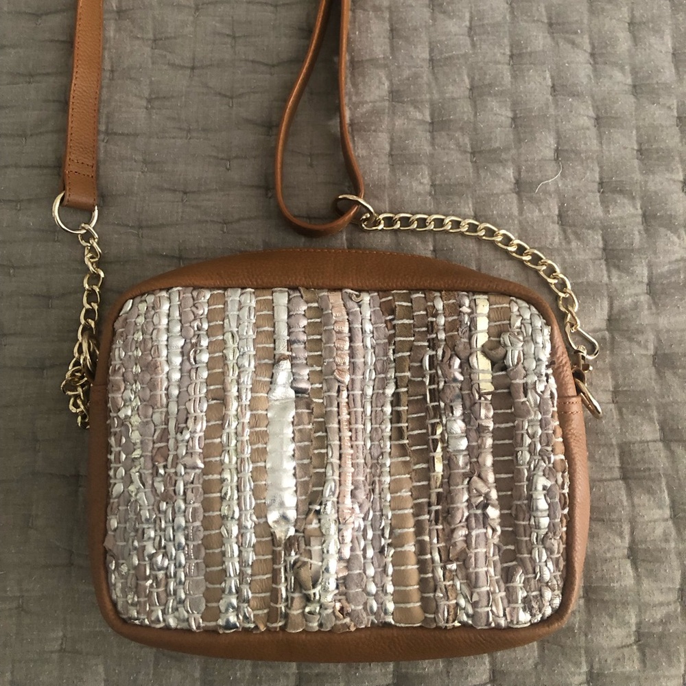 David Jeffery Leather/Recycled Hand-loomed Leather Crossbody Bag - New